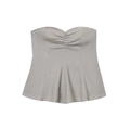 Sexy taupe linen blend strapless tube top with front ruching and peplum hem design - XS / Silver Gray