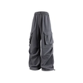 Pantaloni cargo grigio scuro a gamba larga con tasche utility e coulisse in vita - M / grigio scuro