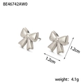 Detailed view of silver bow stud earrings showing 1.2cm size and 4.1g weight specifications - BE46742AW0 Silver Minimalist Bow