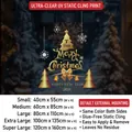 Golden Merry Christmas tree window static sticker with snowflakes for glass decor - Small (40*55CM)