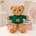 Brauner Teddybär Plüschtier mit grünem Strickpullover und lächelndem Kürbis-Motiv - Dunkelbrauner Bär (Grüner Kürbis Lächeln Pullover)