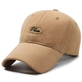 Classic khaki cotton baseball cap with black embroidered patch and curved brim - Adjustable / Coffee