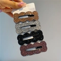 Set of four glittering wavy rhinestone hair clips in champagne, silver, black and purple - Wave