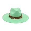 Chapeau fedora vert menthe à larges bords avec ruban ethnique et breloques pièces - Taille unique / Vert menthe