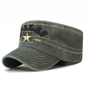 Casquette militaire grise en coton délavé avec broderie Dallas et surpiqûres jaunes - Réglable / Vert Foncé