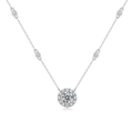 Classic 925 sterling silver halo necklace with 1ct moissanite pendant and bezel accents - (s925 Silver + Moissanite Sn13012-65/1 Carat/6.5mm) / Chain Length 40cm + 5cm (extension Chain)