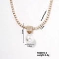 Elegant gold chain necklace with a large round pearl pendant and sparkling rhinestones - Arc Array Round Large Pearl (N01000-8)