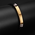 Minimalist gold-polished stainless steel plate bracelet with black woven cord - Gold