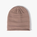 Winter knitted slouchy beanie in warm bean paste brown with thick cable knit texture - Camel
