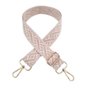 Pink and beige jacquard woven 3.8cm replacement strap with gold metal buckles for bags - White/Light Pink Beige
