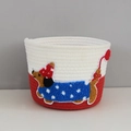 Handwoven red and white cotton rope storage basket with cute dachshund dog pattern - White Red - Balloon Dog (22*16)