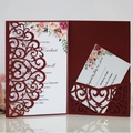 Elegant burgundy laser-cut wedding invitation set with RSVP card on clean surface - Standard / Dark Red