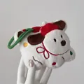 White plush cartoon animal coin purse with a red festive hat and green braided strap - Christmas Dog Pendant