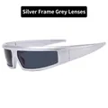 Y2K cyberpunk sports sunglasses with silver frame and grey lenses for cycling - Silver Frame Grey Lens