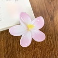 Pink and white gradient plumeria hair claw clip with yellow center on wood surface - Pink Gradient