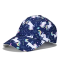 Dunkelblaue Mädchen-Baseballkappe mit weißen Einhörnern und Regenbogen-Sternenmuster - Sternbild Einhorn - Marineblau