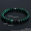 Malachite and stainless steel beaded stretch bracelet set with natural green stone texture - Malachite Black Beads-NO02-9