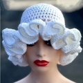 Chic white hand-crocheted knit hat with ruffled brim and elegant wide edge design - Adult 56-59cm / Pure White