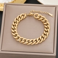 Classic 18k gold plated stainless steel Cuban link bracelet with lobster clasp closure - Gold Thickened Cuban Chain Style (5129)