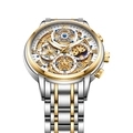LIGE men's hollow skeleton quartz watch with two-tone silver and gold band - Silver Gold White