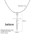Silver stainless steel cross necklace featuring 'Believe' pendant in polished finish - Believe / Steel