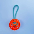 Orange hollow lattice ball dog toy with durable blue thick woven rope for fetching - Orange with Solid Color Single Ear Ball