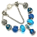 Charming ocean star DIY beaded bracelet with blue glass charms and starfish pendant - 16cm / Style A14/Ocean Starry Sky Multi-color Lampwork Bead