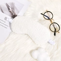 Plush white teddy fleece sleep eye mask with elastic silk strap for soft light blocking - White