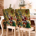 Set of 2 Christmas chair covers with colorful Santa Claus illustration for dining room - Santa Delivery Illustration (YT05-4)