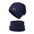 Conjunto de gorro y bufanda de punto azul marino con forro polar de invierno - Azul Marino