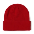 Detailed close-up showing the bright red ribbed knit texture of a baby beanie hat - S (0-2 Years) / Red