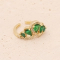 Anello a corona dorato con pietre verdi a goccia e pavé di cristalli scintillanti - Aperto Regolabile / Stile Corona con Gemme Verdi (1#)