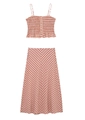 Tweeledige set met bruine geruite camisole top en A-lijn midi rok in platte weergave - XS / Rood