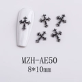Detailed view of silver gothic cross nail charms with dimensions and application example - AE50-Cross