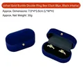 Navy blue flocked double ring box with golden clasp and black velvet interior - Double Ring Box / 7.5*4*3.5cm / Dark Blue (Black Lining)