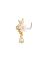 L-shaped gold nose stud featuring a white flower with dangling teardrop zircon stone - White Flower Waterdrop Dangle (HL-1)