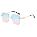 Frameless oversized sunglasses with blue-pink gradient lenses and gold metal temples - Gold Frame Blue to Pink Gradient