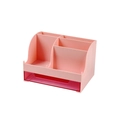 Pink minimalist desktop storage box with drawers for stationery and makeup tools - Pink