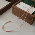 Natural tiger eye beaded necklace with pink crystal stones and gold lobster clasp - Rose Quartz Necklace XL0493