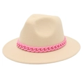 Detail shot of beige fedora hat featuring a stylish pink chunky chain decoration - L(58-60cm) / Beige