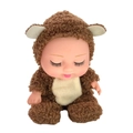8 inch BJD sleeping baby doll wearing a brown plush bear outfit on white background - 8 Inch Bear