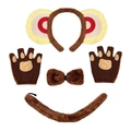 Brown plush monkey costume set including big ears headband, gloves, bowtie, and long tail - Monkey Set