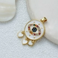 Golden Evil Eye pendant with white enamel and colorful cubic zirconia heart charms - D3538JC Pendant 18