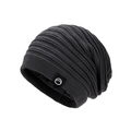 Deep grey knitted beanie with warm fleece lining and minimalist logo patch for winter - Solid Grey