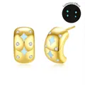 Luminous S925 sterling silver hoop earrings with blue star patterns and sparkling zircons - Gold