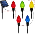 Solar outdoor Christmas string lights with diamond-cut multicolor bulbs and stake poles - Pine Cone