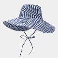 Polka dot wide brim sun hat for women with bow tie strap in navy blue and white - One Size / Blue