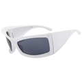 Futuristic white frame sports sunglasses with dark grey lenses for a hip-hop punk look - White