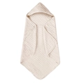 Detail of soft 6-layer muslin gauze fabric and hood stitching on baby bath towel - Cream