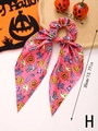 Pink Halloween scrunchie with 35cm streamers featuring ghosts and pumpkin prints - Style H